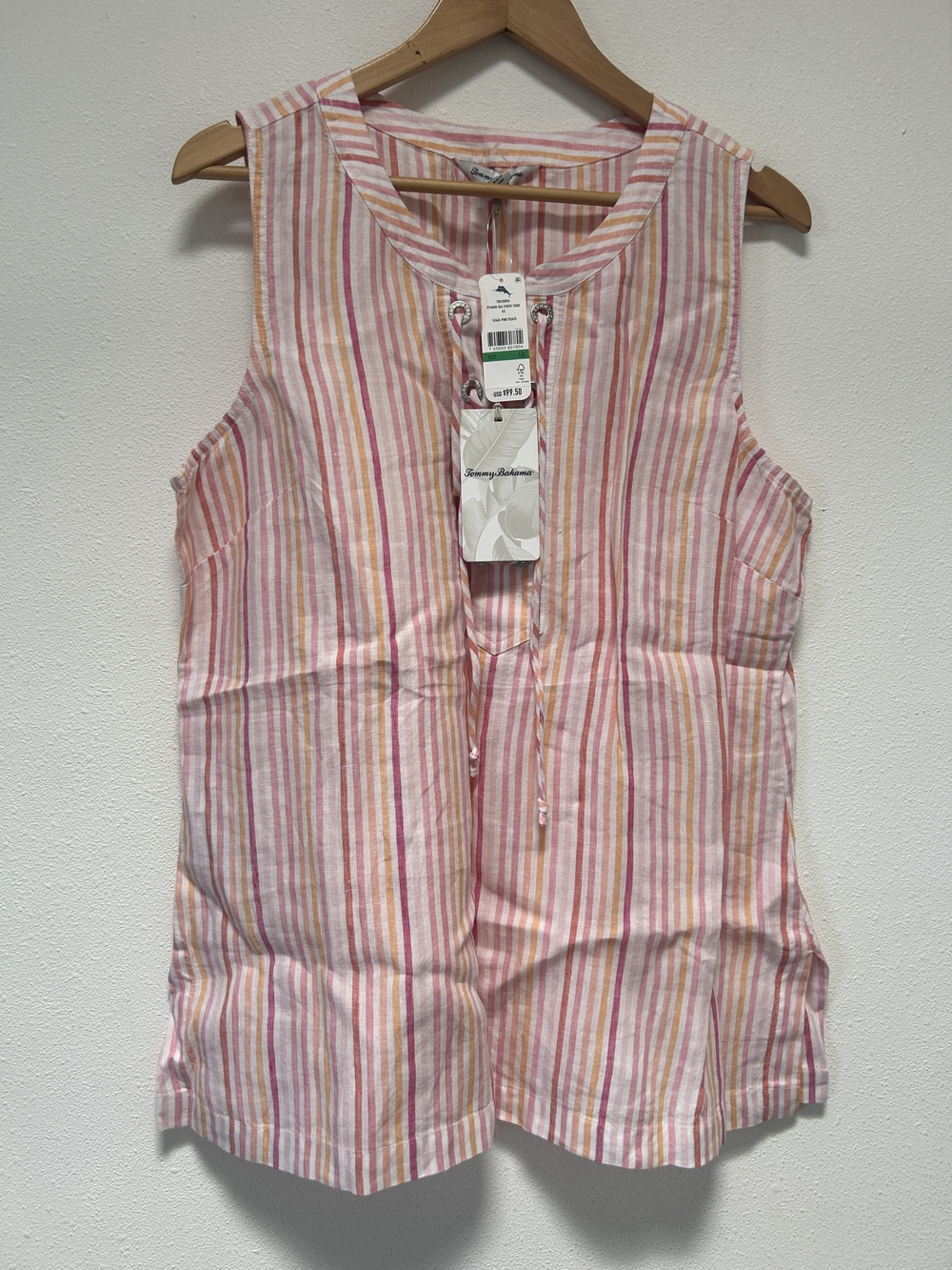 NWT Tommy Bahama Sleeveless Striped Tie-Front Top - Pink/Peach